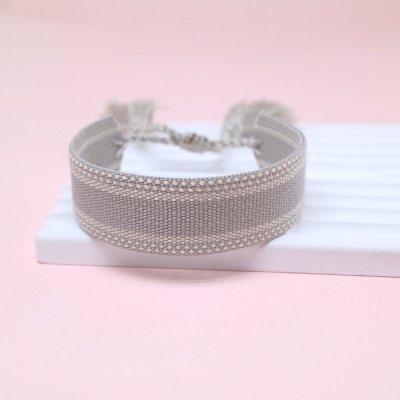 Wholesale Cord Embroiderable Logo Letter Woven Tassel Bracelet